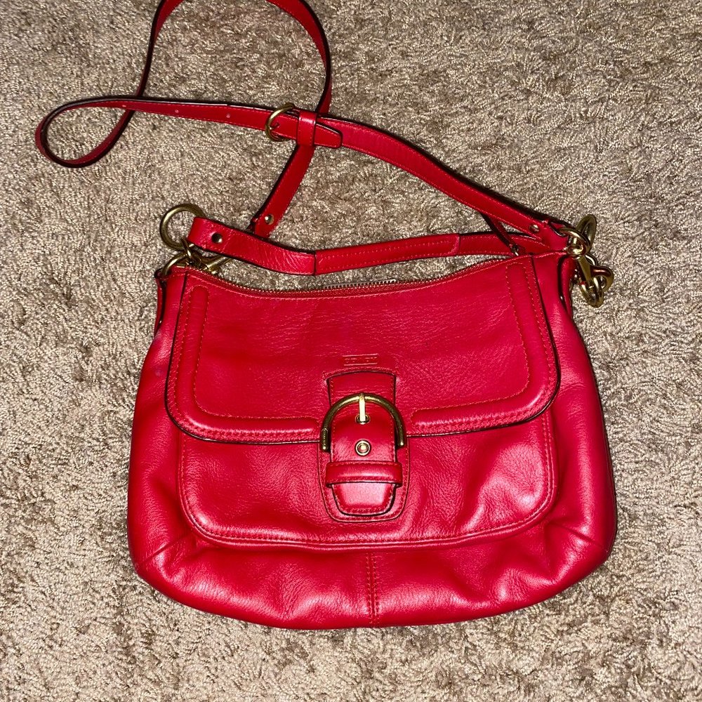 Coach Campbell Leather Convertible Hobo Bag (Coral)